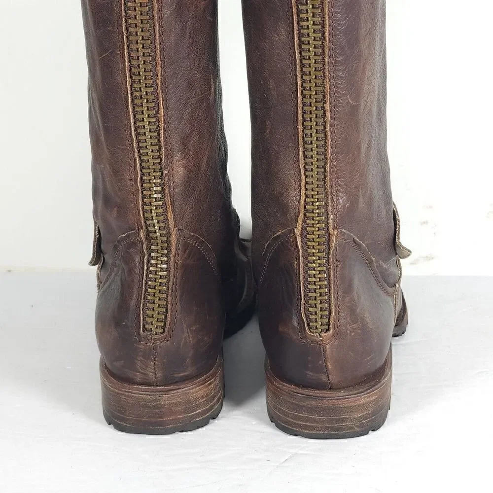 FREEBIRD BY STEVEN WOMEN'S HAVN US6 BROWN LEATHER DISTRESSED TALL RIDING BOOTS